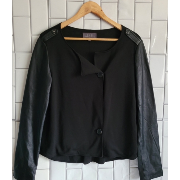 PJK PATTERSON J KINCAID Lightweight Knit Jacket with Leather SleevesMaterial P - Picture 1 of 8